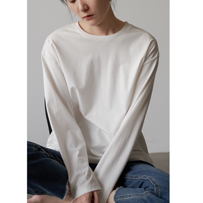 轻柔舒适白色纯棉圆领T恤女春夏