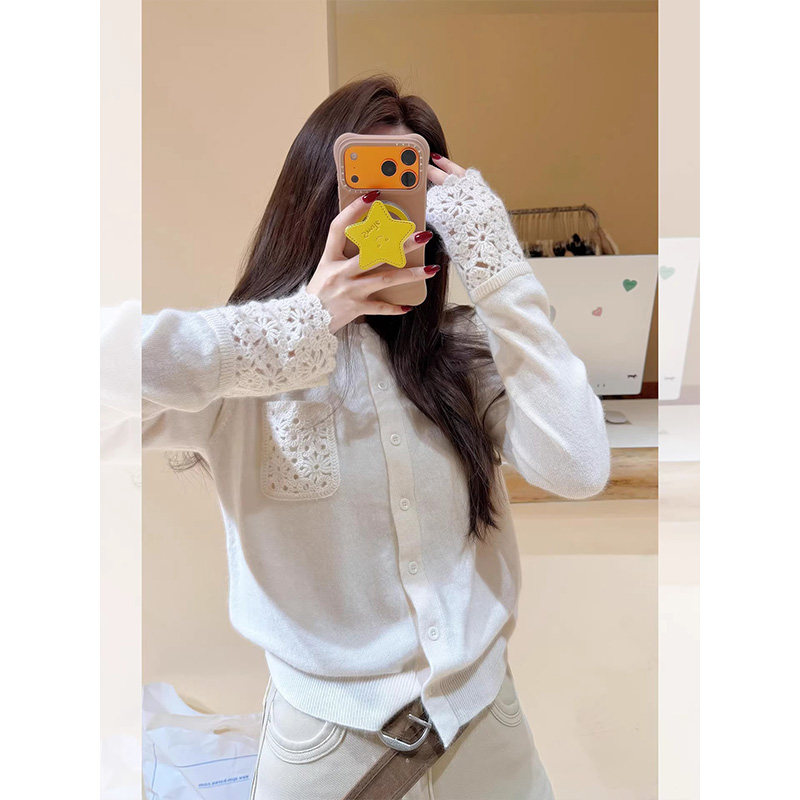 巨好看的白色针织开衫女秋冬韩系软糯内搭毛衣外套高级感独特上衣