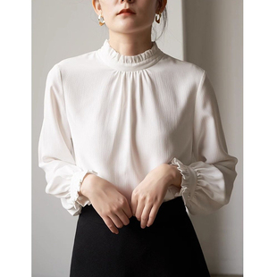 法式温柔风白色通勤叠穿长袖衬衫女高级感优雅气质内搭雪纺衫上衣