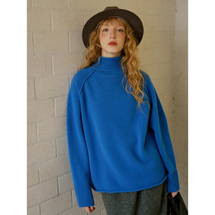 法式慵懒蓝色高领毛衣女秋冬高级感宽松保暖内搭针织打底衫上衣厚