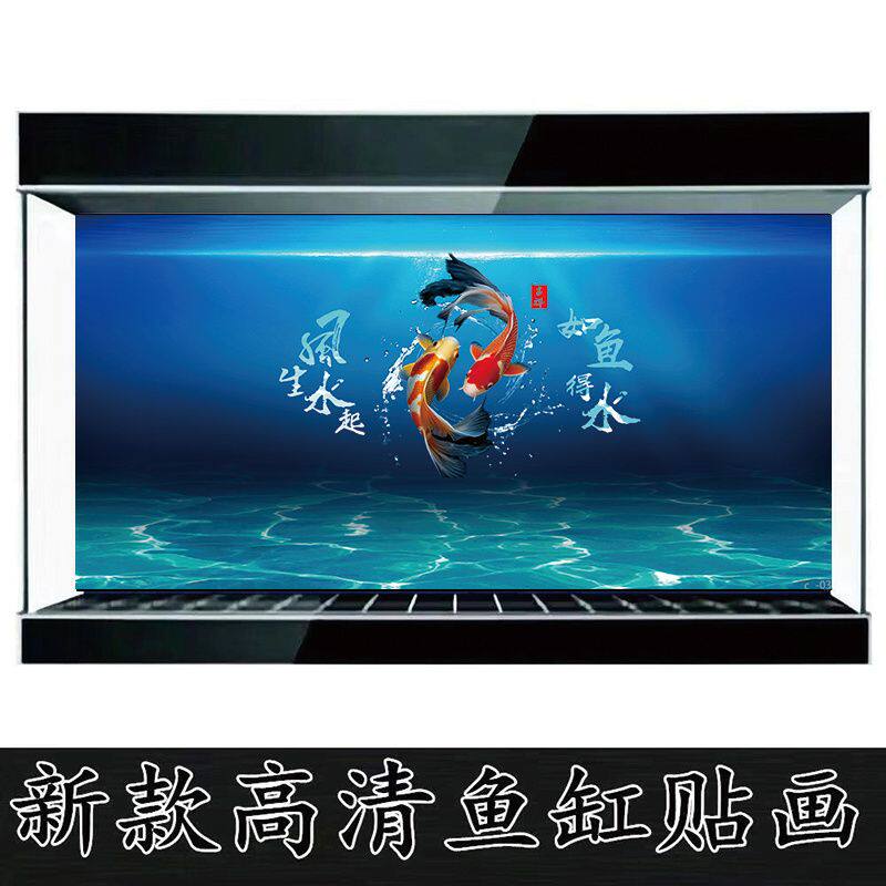 风生水起鱼缸贴纸如鱼得水背景画海底3D水族箱造景装饰壁纸高清