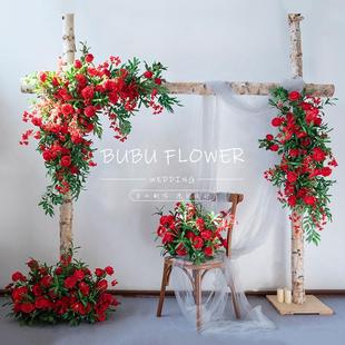 饰橱窗背景 婚庆红系绢花道具婚礼假花仿真花拱门花艺场景布置装