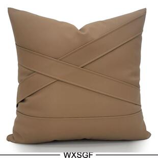 北欧现代新中式轻奢沙发样板间咖色拼接几何图形定制抱枕床头靠垫