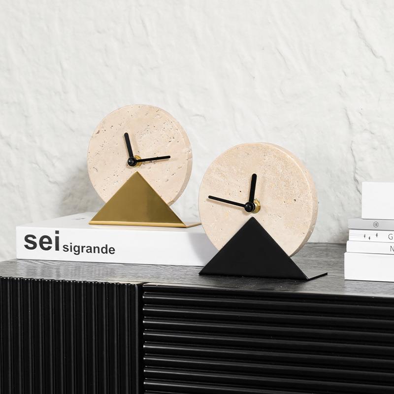 创意黄洞石时钟家居用品客厅书房电视柜装饰摆件高级感小众工艺品