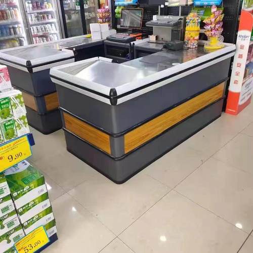 超市收银台连锁生鲜便利店不锈钢金属柜吧台商超转角斜坡收款台