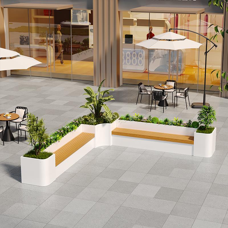 户外铁艺不锈钢花箱坐凳组合市政广场外摆金属花坛围栏隔断定制款