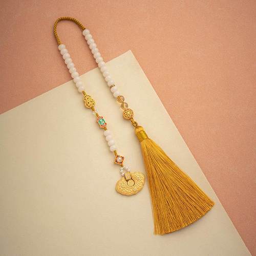 古法沙金平安如意锁汽车挂件车内吊饰白水晶手工挂饰后视镜吊坠女