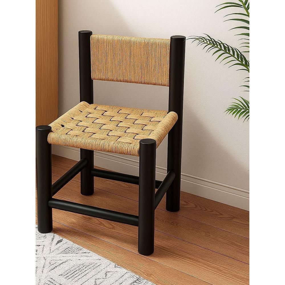 实木彷藤编凳子家用入户门换鞋凳轻奢风高级感客厅靠背简约小矮凳