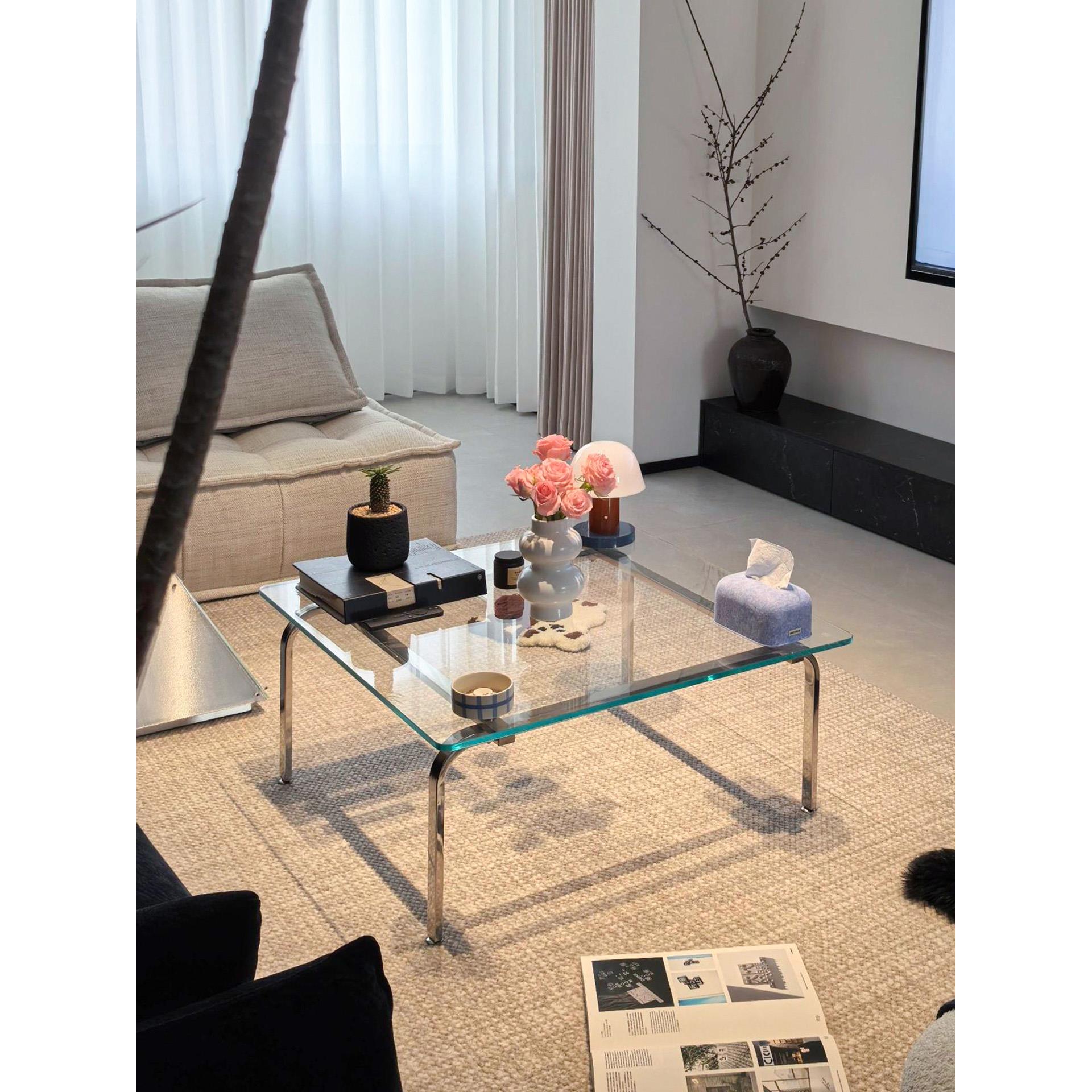 中古包豪斯玻璃茶几小户型客厅家用具极简矮茶桌子不锈钢轻奢高级