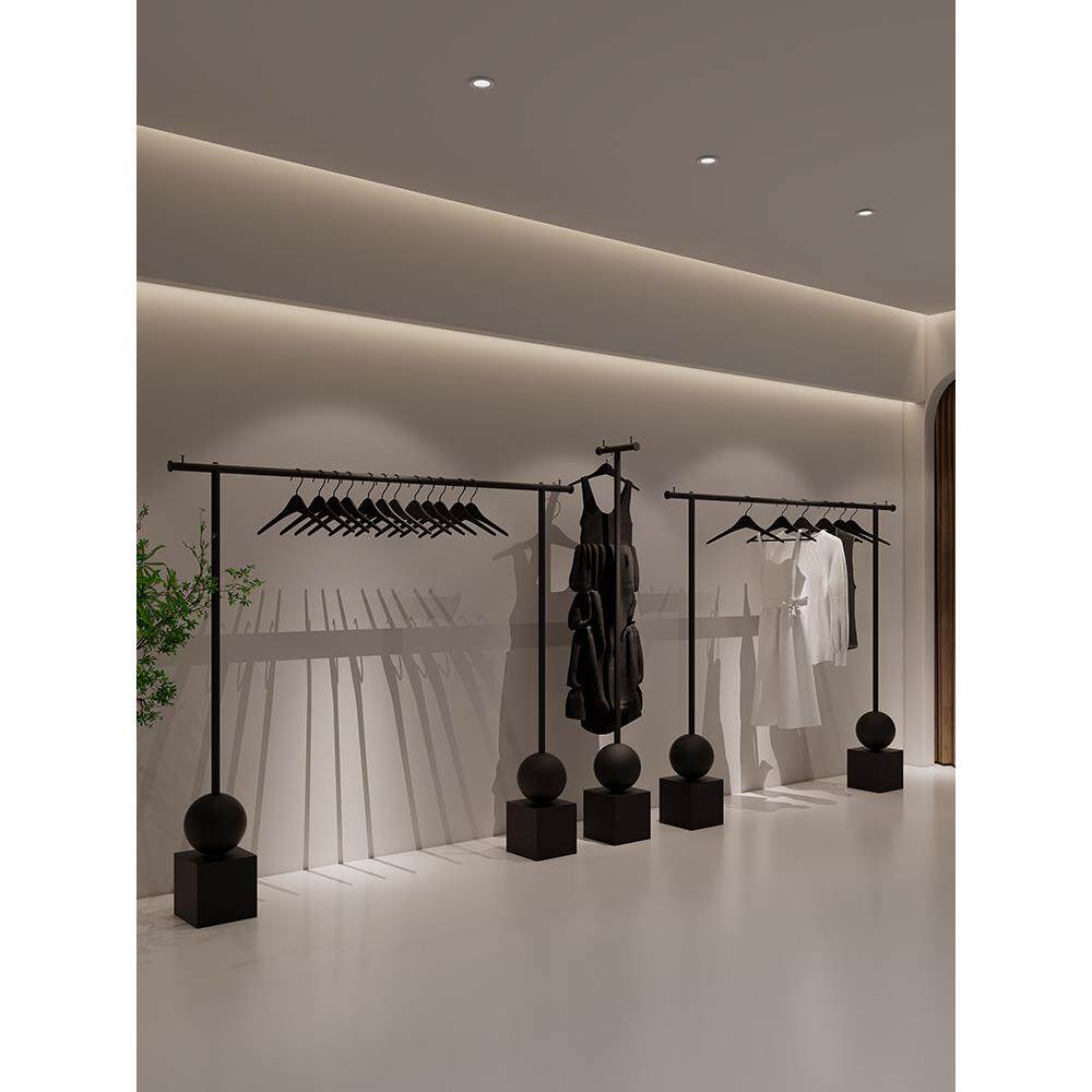 服装店展示架黑色陈列架铁艺烤漆挂衣架落地侧挂男女装店专用货架