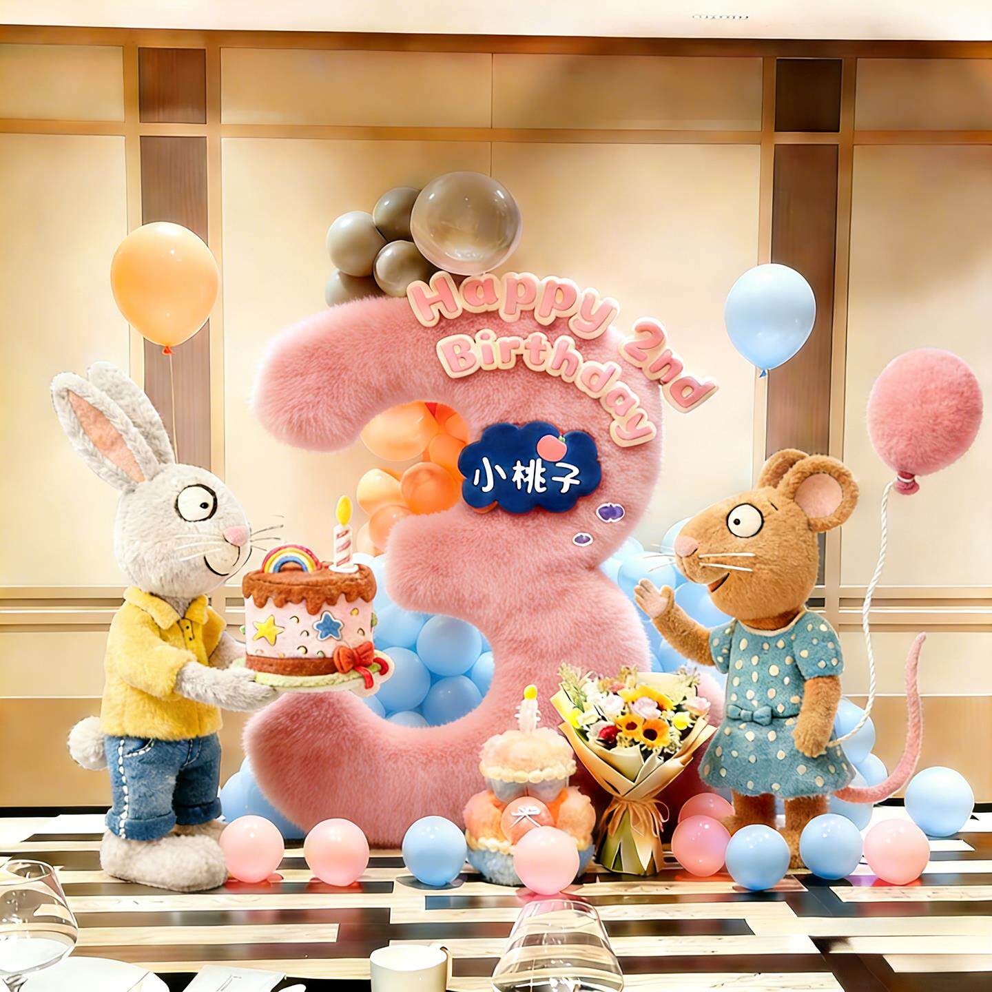 波西和皮普生日布置2岁女孩生日装饰kt板3岁儿童生日布置场景用品