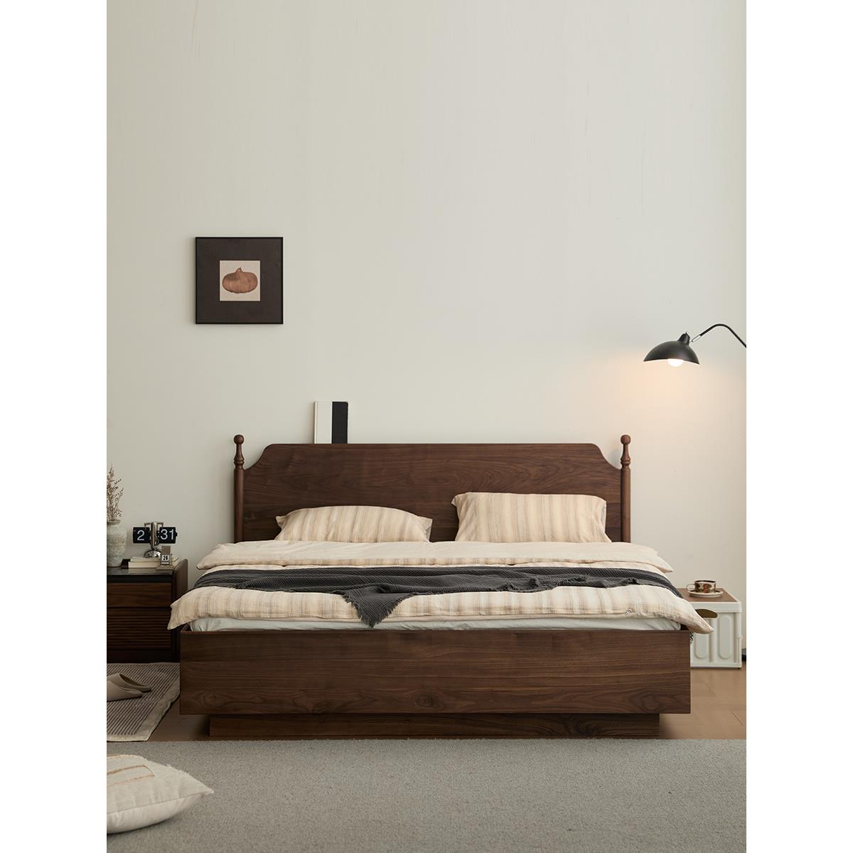 北美黑胡桃木全实木床气压高箱床1.8米双人床覆古主卧箱体储物床