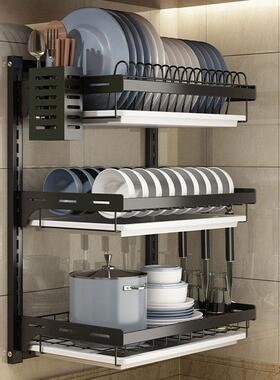 Norway进口厨房碗碟沥水架壁挂式家用多功能免打孔折叠碗盘收纳架