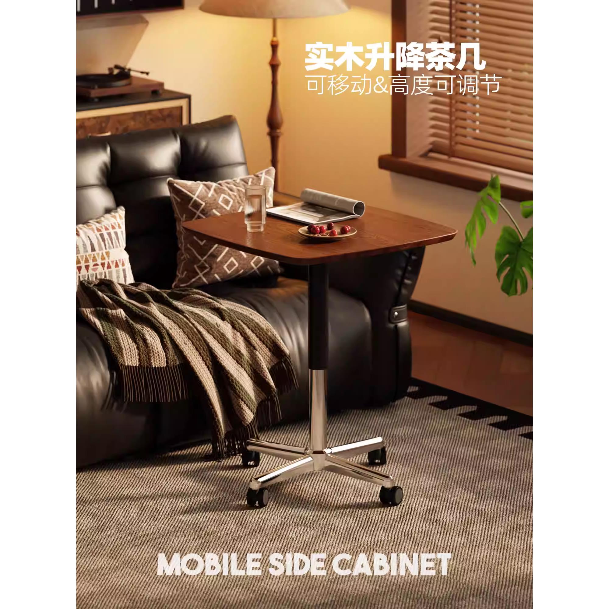 可移动茶几小推车中古风实木客厅餐边床头床边边几覆古置物架家用