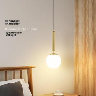 卧室吊灯2023新主卧室床头吊灯现代简单可及豪华全铜单单头小吊灯