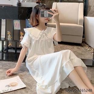 短袖 夏季 仙女宫廷睡衣女娃娃领甜美可爱公主风抽条睡裙女可外穿女