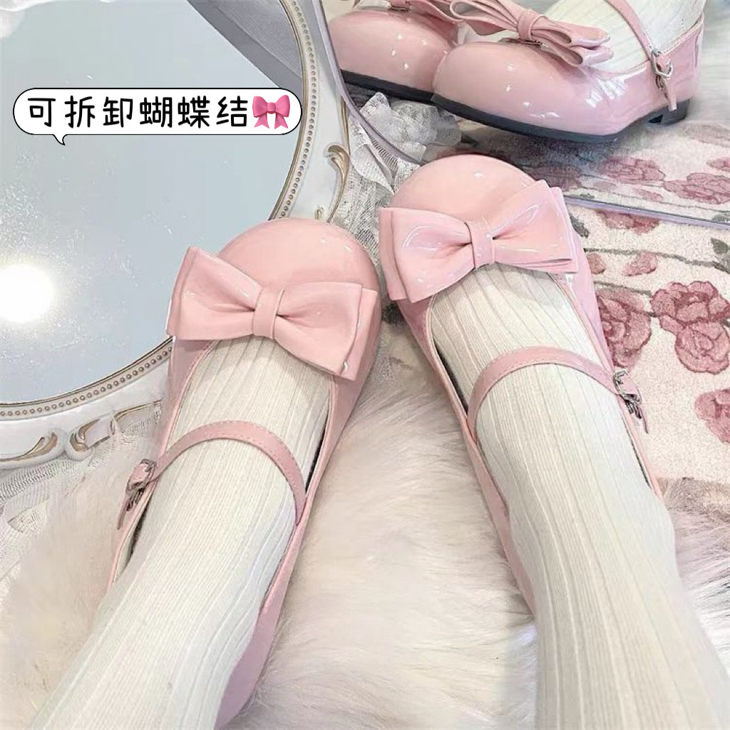 蝴蝶结jk制服鞋女低跟圆头可爱lolita鞋子女lo鞋洛丽塔芭蕾小皮鞋