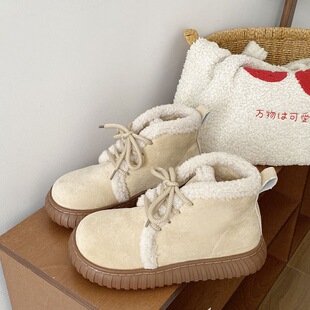 厚底羊羔毛棉鞋女2025年冬季新款英伦风加厚加绒保暖防滑雪地靴女