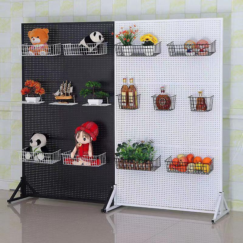 铁艺洞洞板立式落地推拉移动手机饰品超市收纳货架置物挂板展示柜