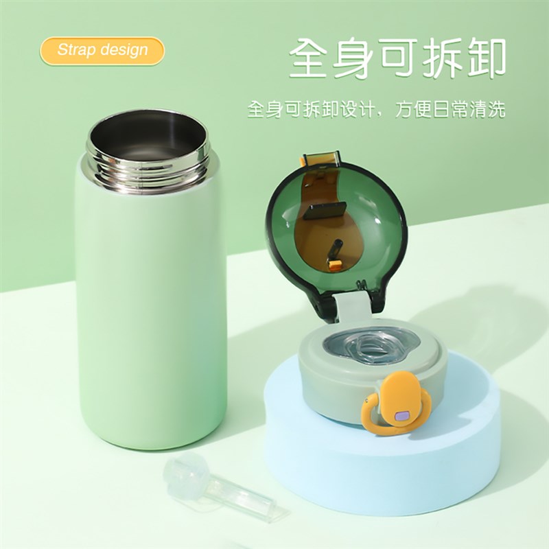304不锈钢儿童保温水杯小清新简约风弹跳盖吸管杯便携小学生水杯