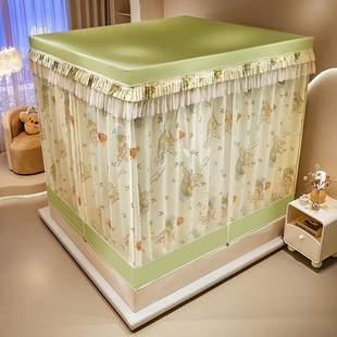 坐床拉链蚊帐床笠防摔强遮光布床帘一体防尘床幔家用卧室 2024新款