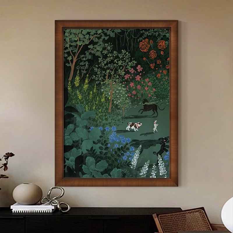 抽象树林风景客厅装饰画绿色肌理植物手绘油画中古风玄关餐厅挂画图片