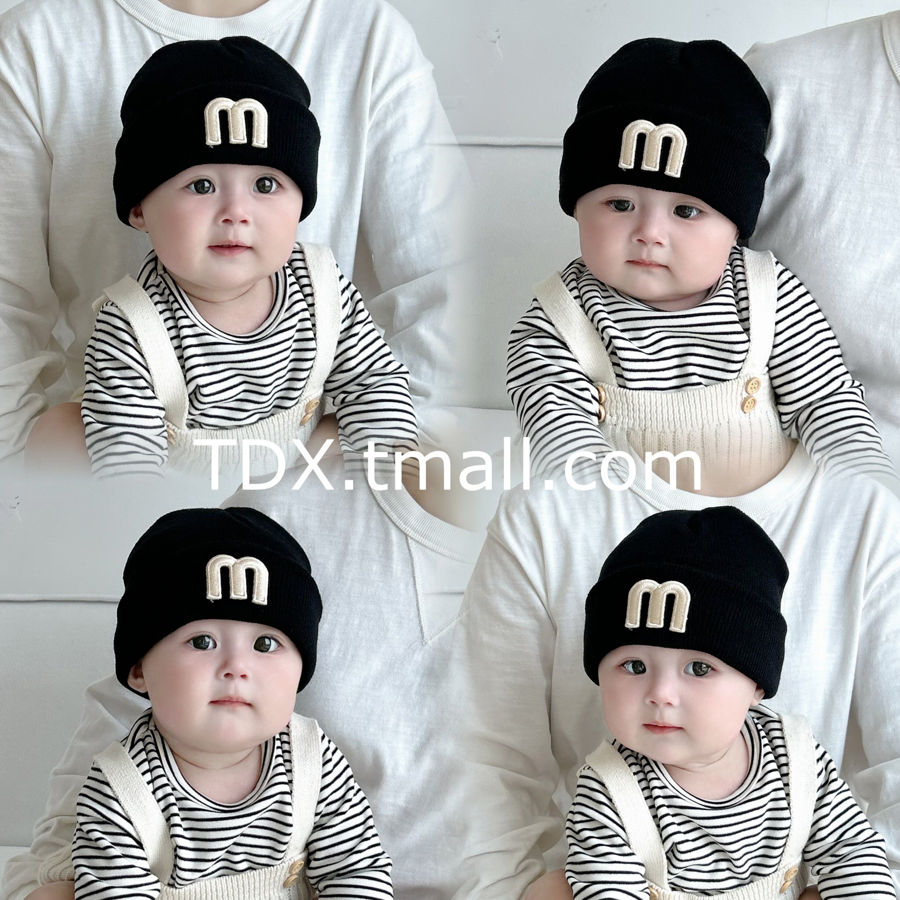 婴儿帽子秋冬季纯色字母男女儿童针织帽防风小月龄宝宝保暖套头帽