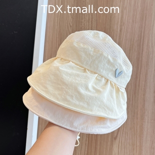儿童防晒帽夏季薄款爱心大檐空顶帽女童遮阳帽可扎马尾宝宝太阳帽