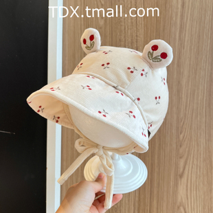 婴儿宫廷帽春秋季大檐洋气樱桃女童遮阳包头帽秋冬宝宝保暖护耳帽