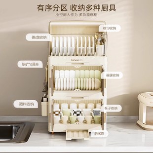 厨房家用碗碟碗盘收纳置物架双层碗柜台面多功能沥水架放碗架碗筷