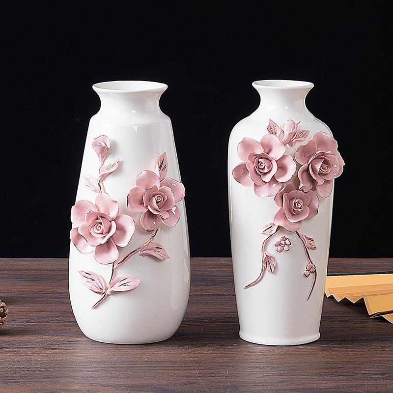 白色陶瓷花瓶新中式摆件客厅插花博古架电视柜摆设装饰
