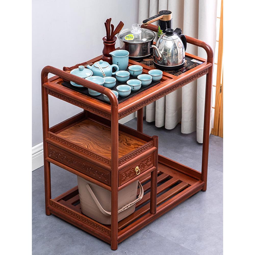 花梨木茶车茶桌移动小茶台家用茶几茶具套装一体新中式实木茶水柜