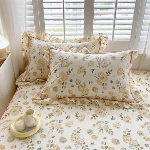 田园风纯棉双人长枕套1.5m花边全棉情侣枕头套小仙女加长枕罩1.8