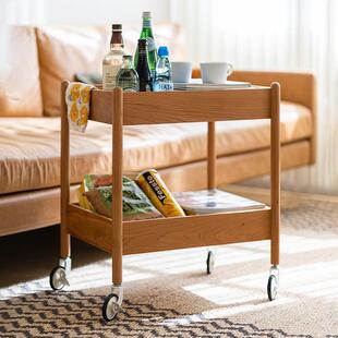 二黑木作 哈尔边几小推车 实木客厅茶几沙发收纳储物北欧覆古带轮