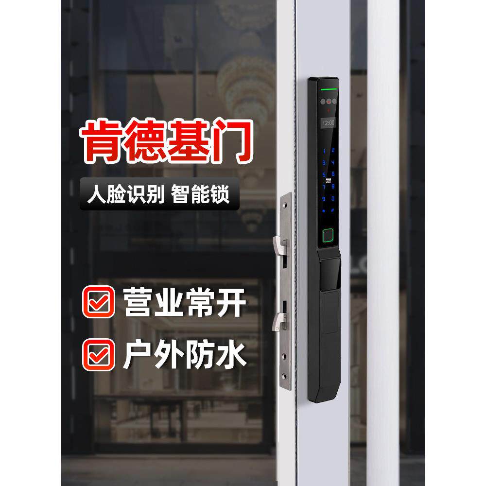 3D人脸识别肯德基智能锁户外防水庭院指纹密码断桥铝地板弹簧玻璃