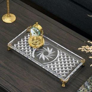 简约雕花加厚水晶玻璃黄铜底脚长方形托盘 欧式 家用餐桌奢华果盘