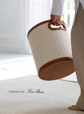 若奈家居 Loro Pian@古董白珍珠浮雕外缝皮革收纳篮卧室脏衣篮