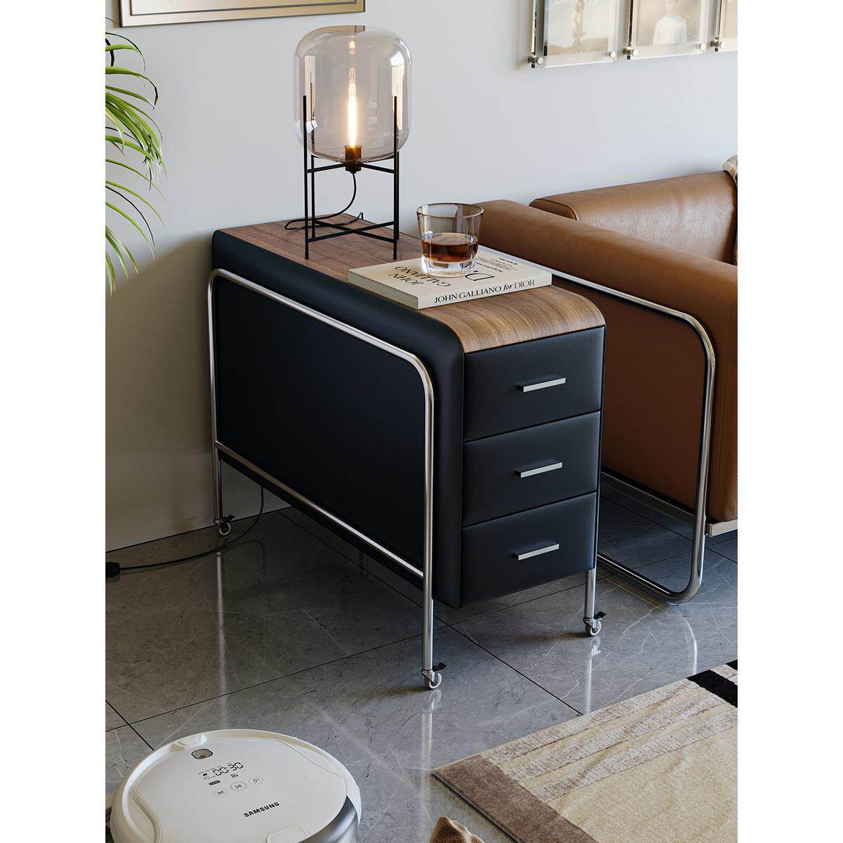 包豪斯轻奢高级感沙发边柜客厅可移动不锈钢边几家用侧边柜储物柜