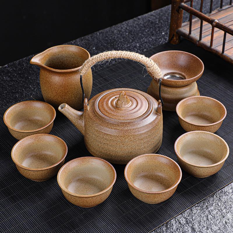 提梁壶茶具套装粗陶整套陶瓷功夫茶具家用简约碳炉煮茶壶围炉煮茶