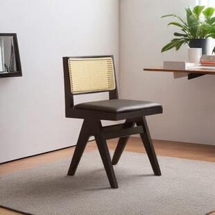 实木藤无扶手餐椅家斯堪的纳维亚瓦比萨比风格酒店软椅化妆床和早