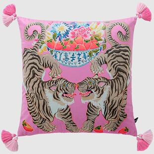 百澜家居YH078双虎印花中国风客厅沙发靠垫中式覆古抱枕床头腰枕