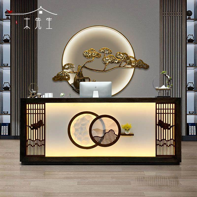 新中式酒店收银台餐厅宾馆采耳足浴店吧台养生馆实木前台柜台定制,商业/办公家具,收银台,淘宝优惠券,粉丝福利购,淘宝优惠卷