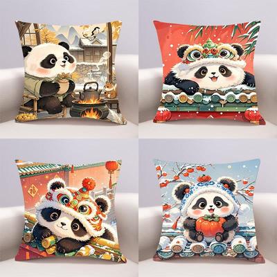 治愈国宝熊猫十字绣枕头新线刺绣客厅小可爱卡通卧室床头枕头