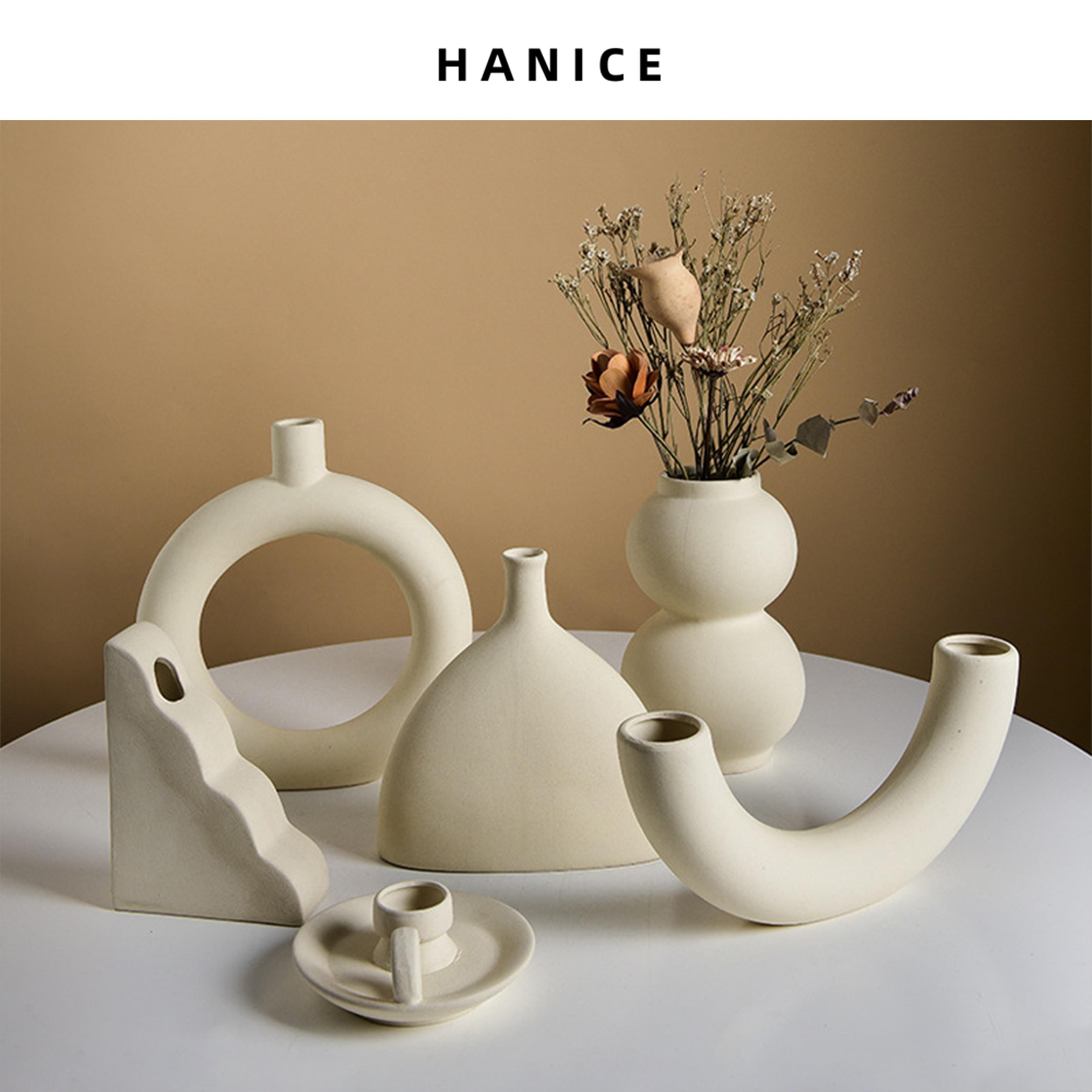 HANICE北欧ins样板间装饰几何艺术陶瓷花瓶玄关餐桌民宿台面摆件