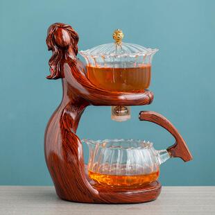 2025个性侍女功夫茶具套组半全自动懒人泡茶壶冲茶器办公家用送礼