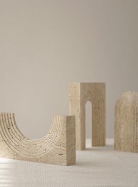 欧式房子安静风格自然石灰华几何装饰酒店样板房房子桌面玄关家居