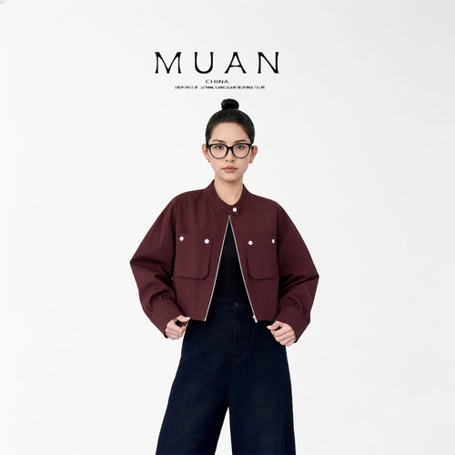 木岸muan韩系复古工装夹克春秋简约百搭宽松短外套女YJ-23915