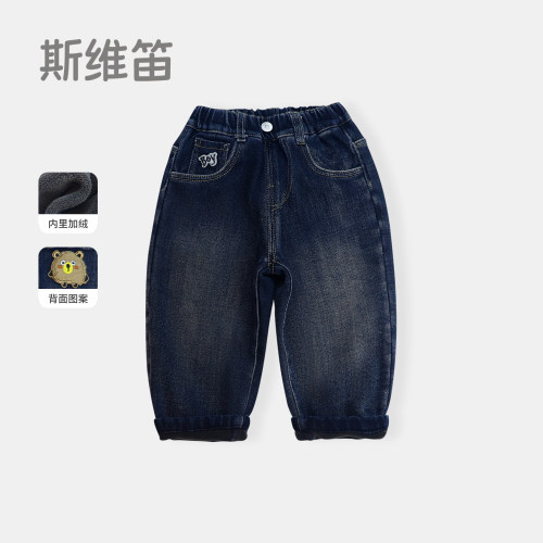男童加绒牛仔裤秋冬款2025新款