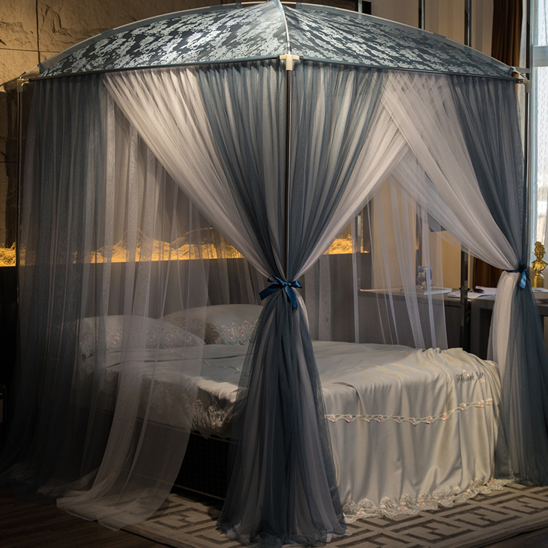 蚊帐家用支架固定宫廷落地式公主风新款方便拆洗三开门床帘一体式