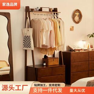 带柜子衣帽架实木挂衣架卧室衣架带抽屉衣服架